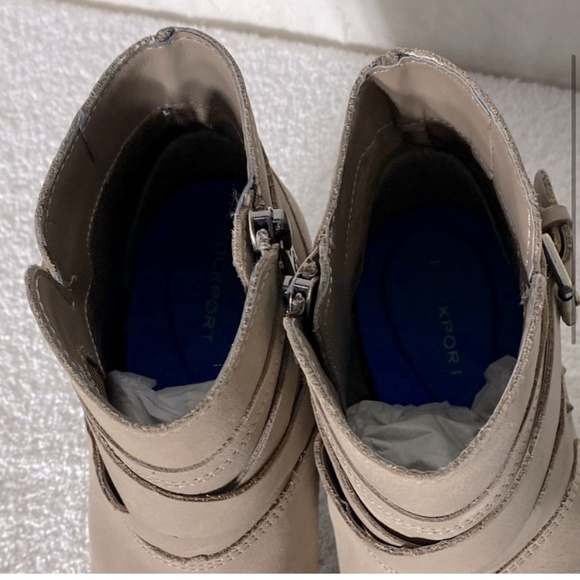 Rockport Tan Leather Chunky Heel Round Toe Ankle Boots Booties 5 - Picture 3 of 14